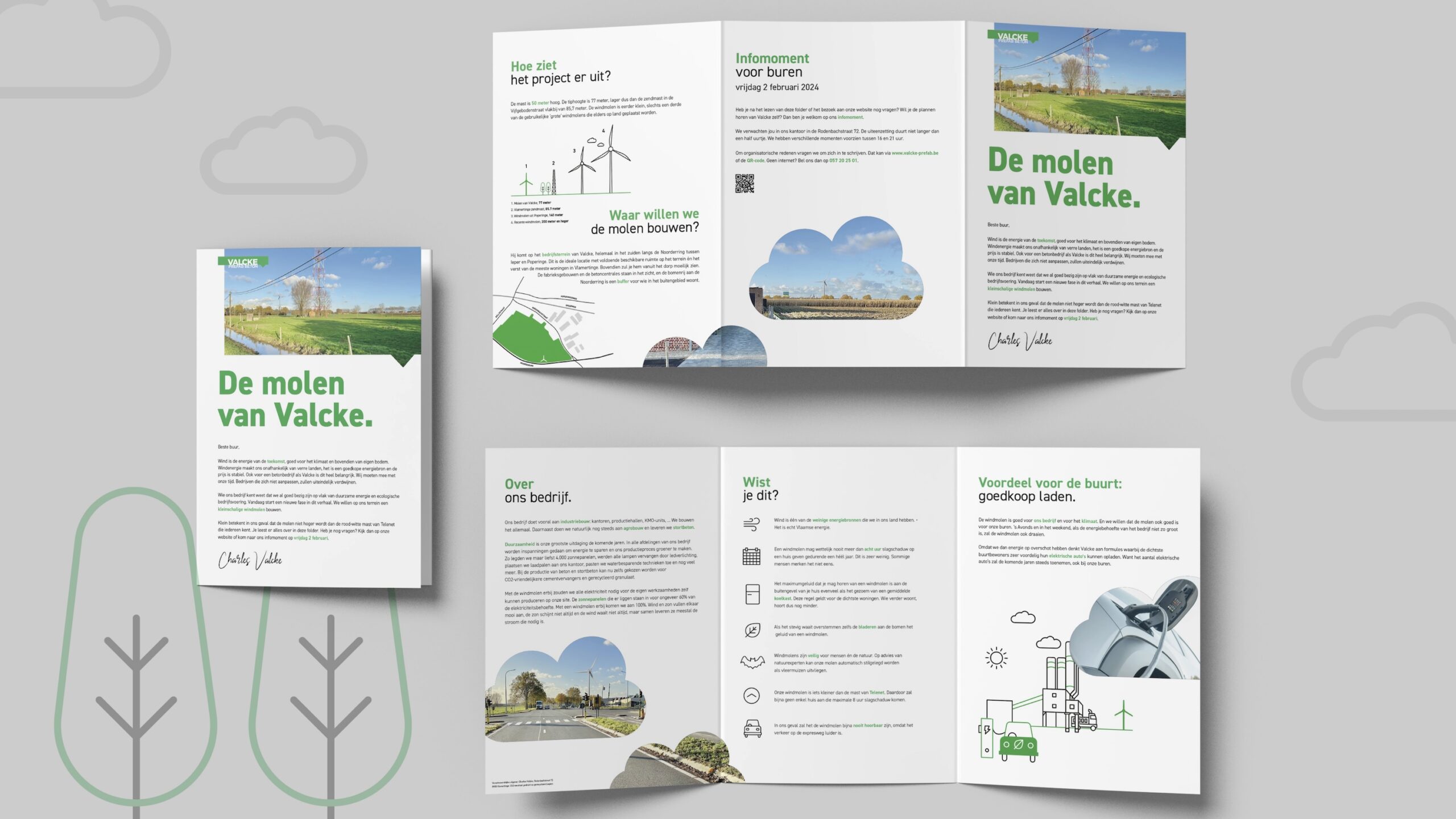 Folder gemaakt voor het windmolenproject 'De Molen van Valcke'.